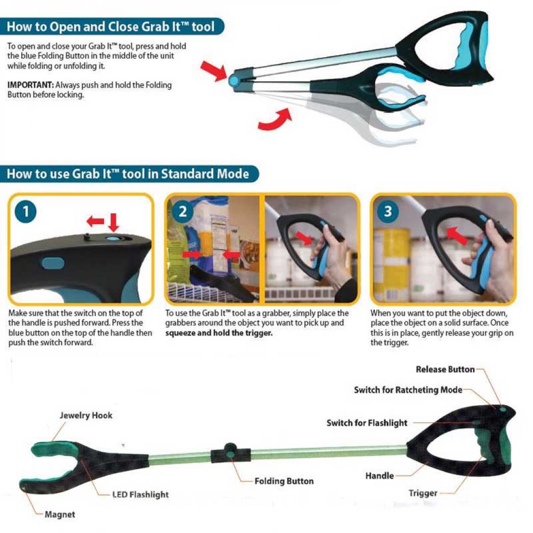 Grab-It Deluxe 2-Pack Ratcheting Grabber Tool
